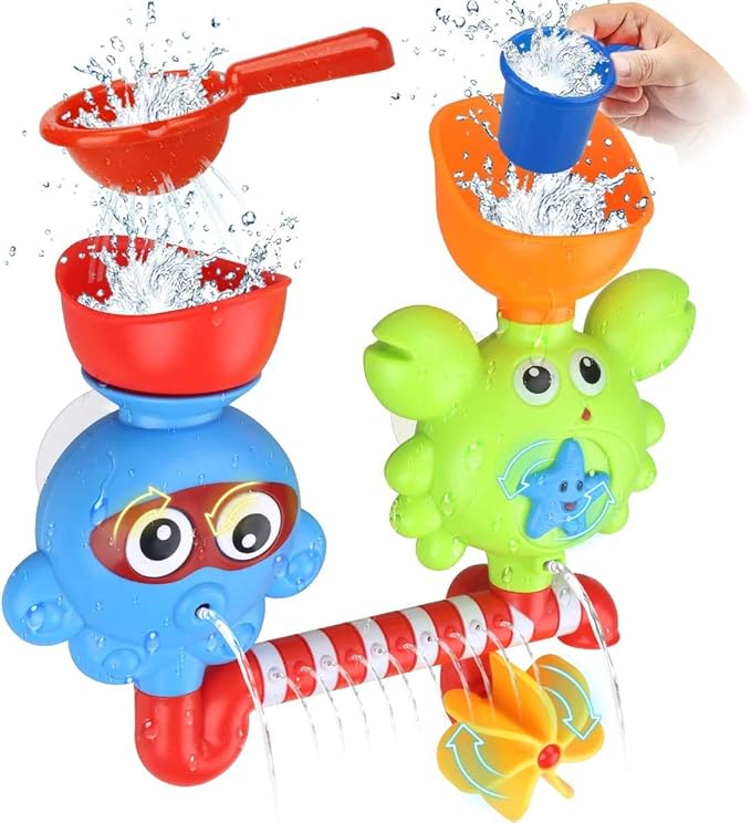 Bath Toys Bathtub Toys for 1 2 3 4 Year Old Kids Toddlers Bath Wall Toy Waterfall Fill Spin and Flow Non Toxic Birthday Gift Ideas Color Box (Multicolor)