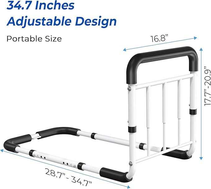 Bed Rails for Elderly Adults Safety - ASTM-Compliant, Adjustable Bed Cane with Non-Slip Ergonomic Handle & Storage Pocket, 2026 Upgrade Bed Railings for Seniors Support 400 LBS, Tool-Free Assembly