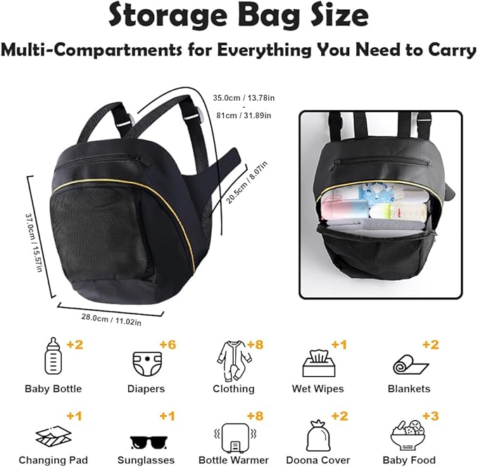 Abnaok Stroller Organizer Bag for Doona with 2PCS Double Stroller Hook, Infant Car Seat Stroller,Large Capacity Diaper Bag, Stroller Accessories Easy Access Zipper Design