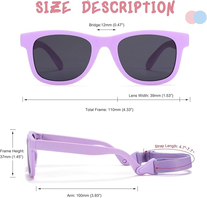 COASION Bendable Flexible Polarized Newborn Baby Sunglasses with Strap for Infant Boys Girls Age 0-12 Months CA8042
