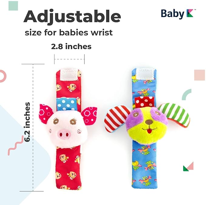 Baby Rattle Socks for Girls & Boys (Zoo Set) - Baby Toys 6-12 Months - Wrist Rattles and Foot Rattles - Baby Toys for Newborns As Gift - Easy to Wear Baby Rattle Toys