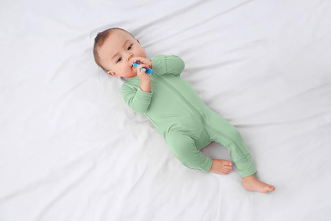 GUISBY Baby Pajamas with Mitten Cuffs - 3Pcs Girls Boys 2 Way Zipper Long Sleeve Rayon Sleepers