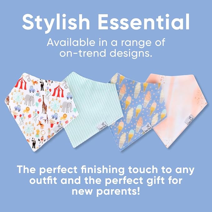 Copper Pearl 4 Pack Soft Cotton Baby Bibs for Drooling and Teething, Absorbent Drool Bibs for Baby Girl and Boy, Adjustable to Fit Newborns to Toddlers, Tons of Styles (Bailey)