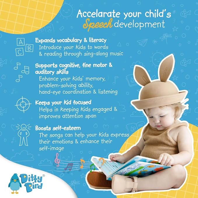Ditty Bird Musical Books Colors Edition | Montessori Toys & Learning Resources | Sensory Toys for Kids | Nursery Rhyme Book, Interactive Toddler Toys for 1 Year Old to 3 Year Olds | Sturdy Baby Book