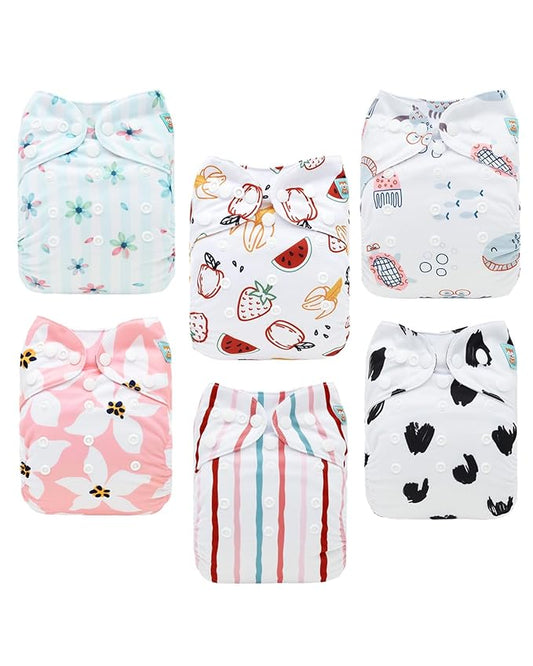 ALVABABY Baby Cloth Diapers 6 Pack with 12 Inserts Cloth Diaper Covers Adjustable Washable Reusable for Baby Girls and Boys 6DM117A