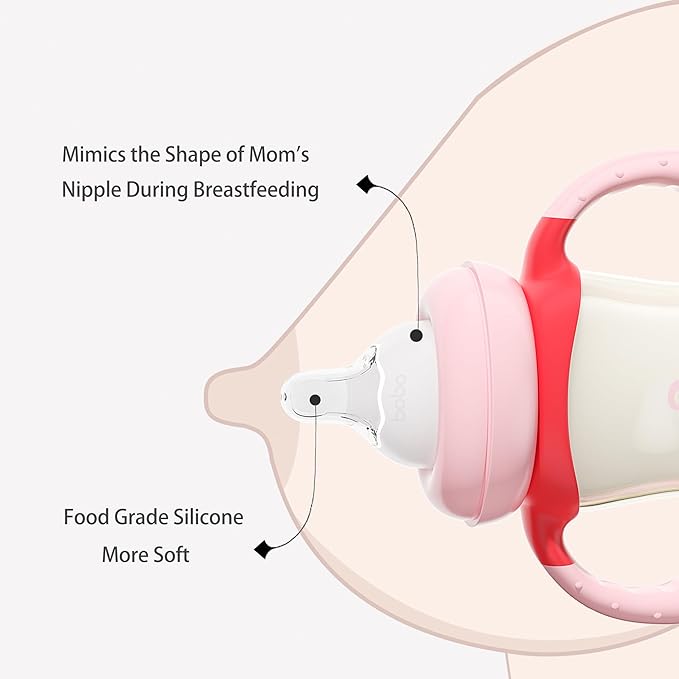 YOHKOH Natural PPSU Baby Bottle with Natural Response Nipple, Newborn Anti-Colic Baby Bottles with Handle, Wide Neck Mushroom Cap Baby Bottle (8.8oz (Pack of 2), Red1)