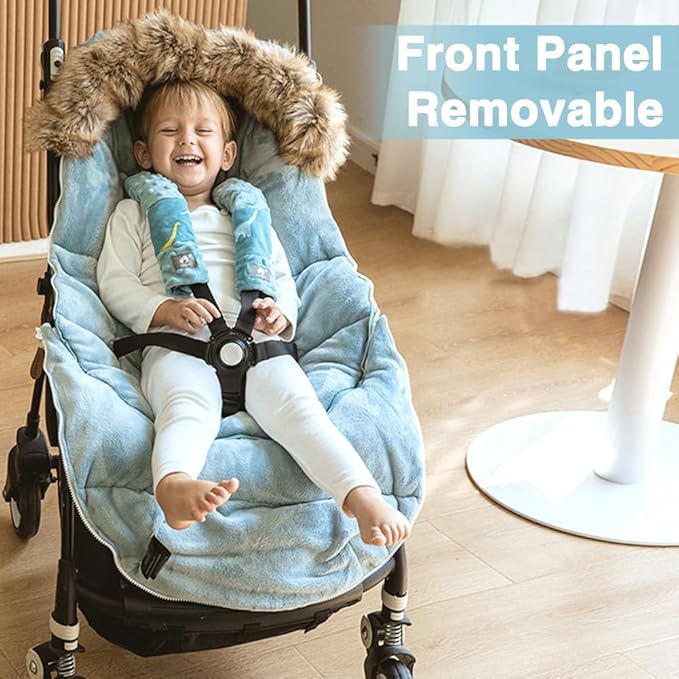 Fairy Baby Winter Cold Universal Stroller Bunting Bag for Baby Toddler-Waterproof Windproof Car Seat Cover Stroller Footmuff - Dog Outdoor Sleeping Bag with Oversized Fur Collar (Blue)