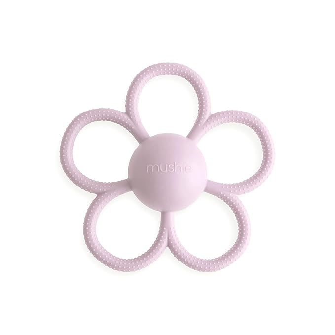 mushie Silicone Baby Daisy Rattle Teether Toy (Soft Lilac)