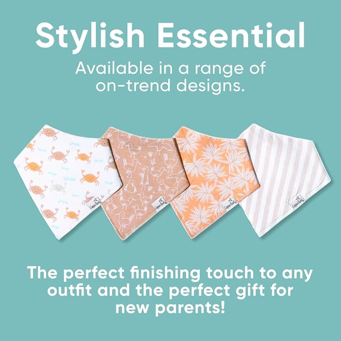 Copper Pearl 4 Pack Soft Cotton Baby Bibs for Drooling and Teething, Absorbent Drool Bibs for Baby Girl and Boy, Adjustable to Fit Newborns to Toddlers, Tons of Styles (Tide)