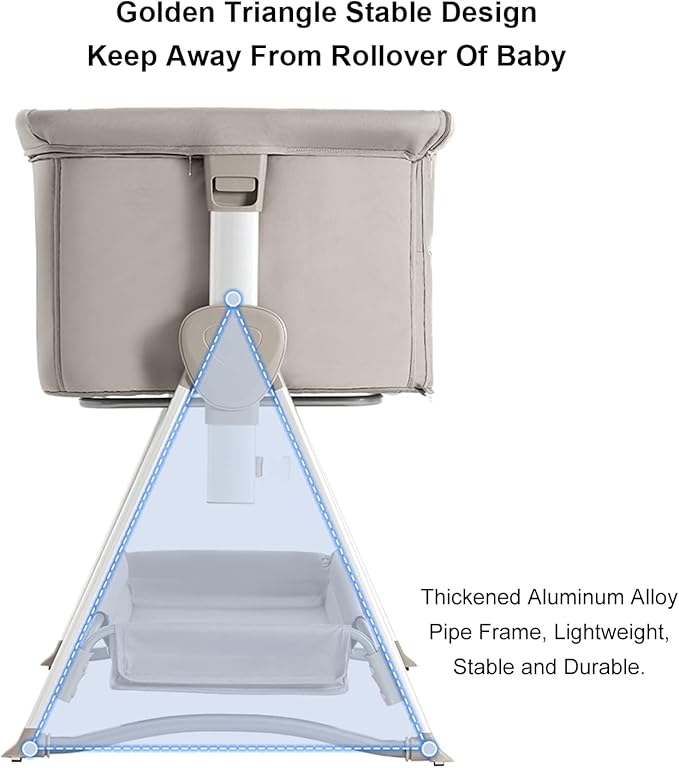 Bassinet, Bedside Sleeper for Baby, Rocking Cribs Newborn Infant Sleeping Bed, Portable Foldable Baby Travel Bed with Mattress, Height Adjust, Suit for 0-6M Bassinet (Khaki)