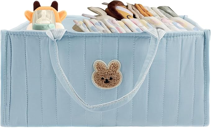 Baby Diaper Caddy Organizer Large Capacity Baby Diaper Caddy Basket Portable with Handles Multifunctional Diaper Basket with Removable Divider Diaper Storage Present for Baby Shower