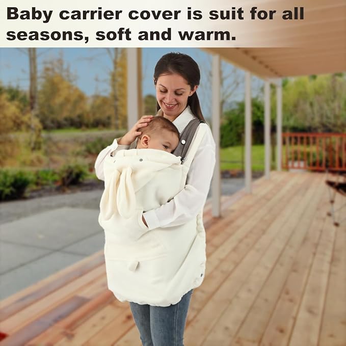 Baby Carrier Cover Stroller Cover -Newborn Hooded Stretchy Cloak Reversible,Cloak Kangaroo Hoodie Baby, Suit for All Seasons-White