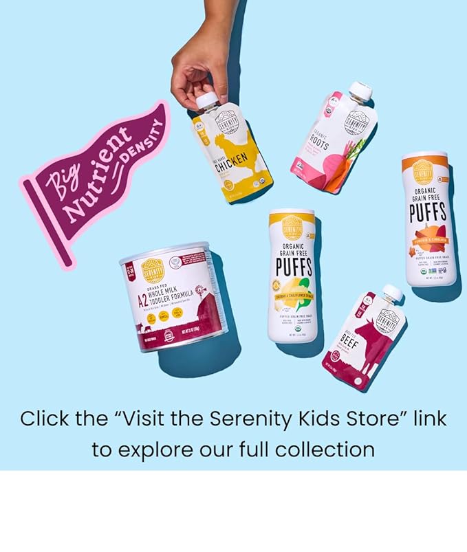 Serenity Kids 6+ Months Dairy-Free Baby Protein Smoothie Pouch - BPA-Free & USDA Organic Beet & Carrot - Grass Fed Collagen Protein & Organic Collagen - 3.5 Oz, 6 Pack