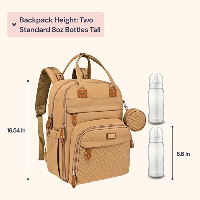 BabbleRoo Diaper Bag Backpack - Baby Essentials Travel Tote - Multi function Water Resistant Diaper Bag, Travel Essentials Baby Bag with Changing Pad, Stroller Straps & Pacifier Case - Unisex, Beige