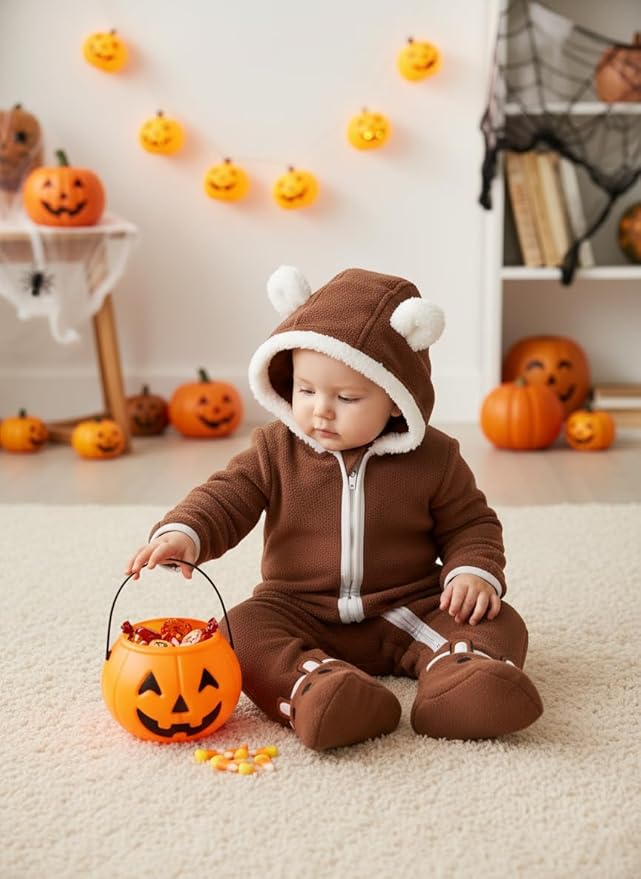 PATPAT Fleece Hooded Footed Romper Clothes, Soft Warm Footie Covers, Car Seat Friendly, Easy Zip, Cute Boy Girl