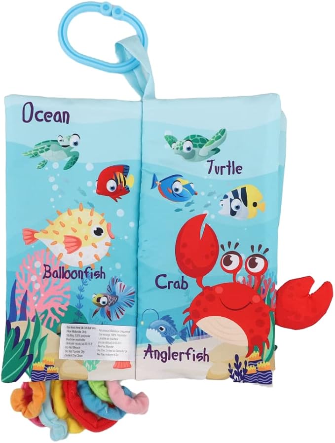 Fish Baby Books 0-6 Months, Newborn Infant Tummy Time Toy High Contrast Sensory Baby Toys 6 to 12 Months Touch Feel Crinkle Books Easter Gifts for Boy Girl 0-3, Shower Gift, Shark