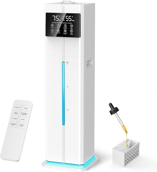 Cool Mist Humidifiers for Bedroom, Ultrasonic 2.4Gal 9L Quiet Top-Fill, Easy Clean with Essential Oil Tray, 360°Nozzle, 4 Speed, Remote, 60H Runtime, for Baby, Adults, Plants, Home, House, Large Room