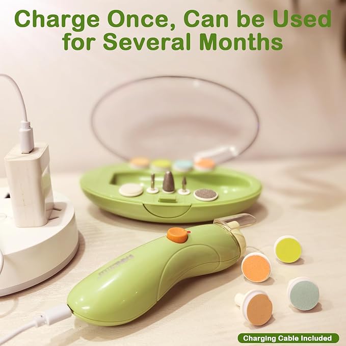 Rechargeable Baby Nail Trimmer, FANSIDI Baby Nail File Safe Baby Nail Filer Electric with 13 Replacement Pads, Trim Polish Grooming Kit for Newborn Infant Toddler or Adults Toes Fingernails Care