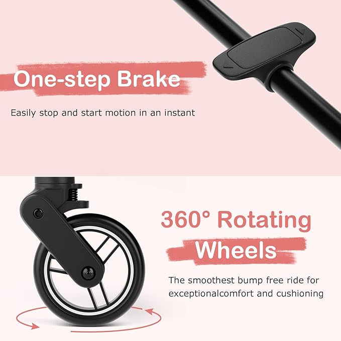 INFANS Lightweight Baby Stroller, Ultra-Compact Fold Airplane Ready Travel Stroller, One-Hand Gravity Fold Near Flat Recline Seat, Foldable Toddler Stroller for Infant 0-36 Month