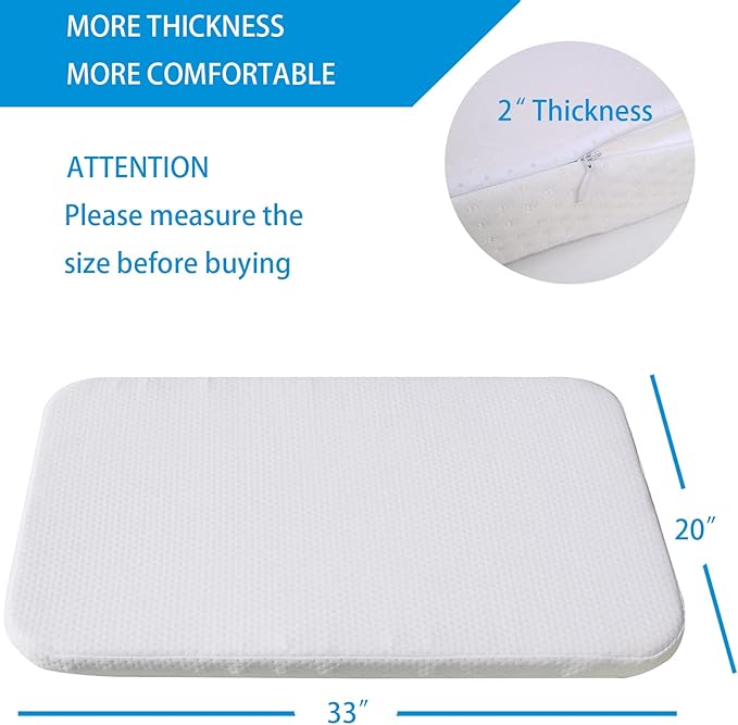 Mecc ecoh Baby Bassinet Mattress, 100% Breathable Cover, Water-Resistant Lining, Rectangle 33"x20"x2" Fit for Baby Delight/KoolerThings/ANGELBLISS/YADAQE/Jimglo/BCOL/BabyBond/MMBABY/Mika Micky