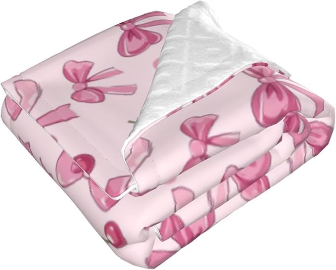 Baby Blanket Pink Bow Pattern Cherry for Boy Girl Newborn 30x40 Inch Toddler Infant Nursery Throw Blankets Double Layer Comfy Soft Plush Stroller Crib Quilt