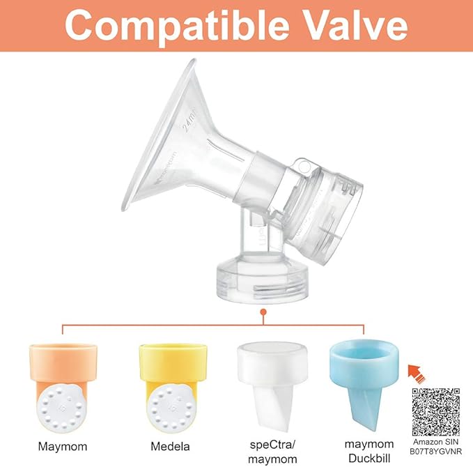 Maymom Brand 19 mm 2xOne-Piece Small Breastshield w/Valve and Membrane Compatible with Medela Breast Pumps; Extra Small Shield Non-Detachable Clear