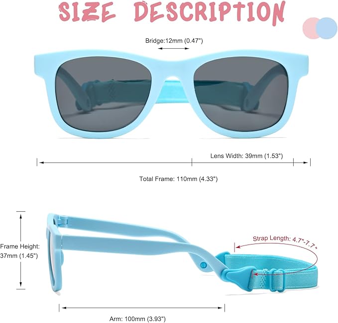 COASION Bendable Flexible Polarized Newborn Baby Sunglasses with Strap for Infant Boys Girls Age 0-12 Months CA8042