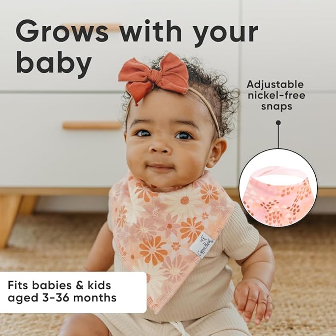 Copper Pearl 4 Pack Soft Cotton Baby Bibs for Drooling and Teething, Absorbent Drool Bibs for Baby Girl and Boy, Adjustable to Fit Newborns to Toddlers, Tons of Styles (Rue)