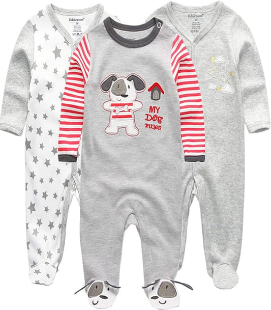 Kiddiezoom Baby and Toddler Boys'Snug Fit Footed One-Piece Romper Jumpsuit Cotton Cotton Footed Outfit