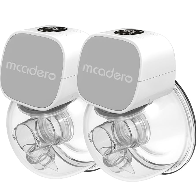 M5 Electric Breast Pump - Wearable Hands-Free Pump with LED Display - 4 Modes & 12 Levels - Portable & Wireless - Soft Double-Sealed Flange - Smart Display - 2 Pack - Elegant Gray