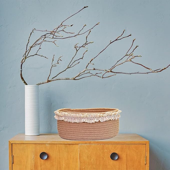 Yimi's Dream Baskets for Gifts Empty, Small Brown Storage Basket for Shelves, Decorative Jute Woven Basket for Nursery, Baby Shower, Christmas, Families (Oval, 12"x 8"x 5")