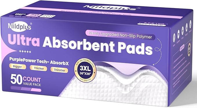 130 Grams Heavy Duty Bed Pads 36''X36'',50 Count Purple Disposable Underpads Extra Large Chucks Pads Incontinence Pads for Adult, Senior, Kids and Pet
