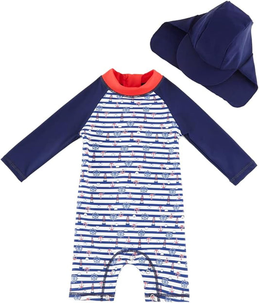 UMELOK Baby Boys UPF 50+ Sun Protection One Piece Rashguard Swimsuit with Snap Bottom