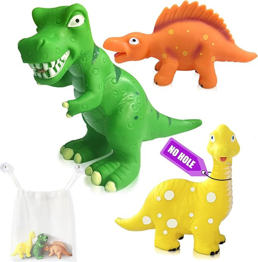 Dinosaurs for Toddlers 1-3 No Hole Dinosaur Bath Toys for 6-18 Months - 3Pcs Bath Toys with Storage Bag - Dino Bath Toy 1-4 Year Old Kids Gifts
