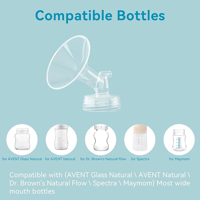 4PCS 24mm Breast Pump Flanges, Compatible with Spectra S1/S2/9Plus/Synergy Gold, Motif Luna, Wide-Mouth Bottle Fit, Breast Pump Accessories