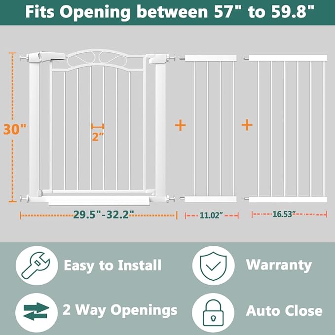 Fairy Baby 57.1"-59.8" Extra Wide Press Mounted Baby Gate Indoor for Kids Or Pets Walk Thru No Drill Long Dog Gates for The House Doorway Child Safety Gate