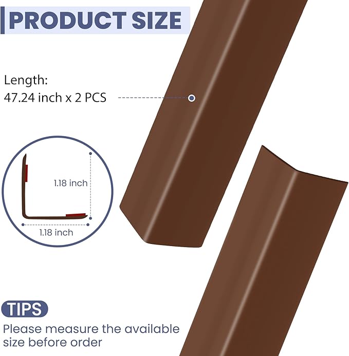 2PCS Wall Corner Protectors Guards - Self Adhesive Corner Protector & Corner Guards for Walls Edge Protection, Easy to Apply - No Tools Needed(Brown, 47.24"x1.18")