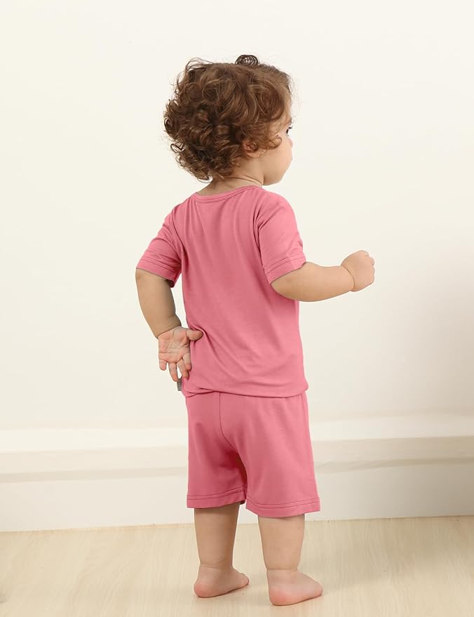 Jimonda Toddler Kids Girls Boys Pajamas Sets Soft Comfy Jammies Tencel Solid Raglan Sleepwear Pajamas Pjs 2pcs Set 18M-8Y