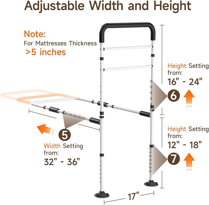 WAYES Bed Rails for Elderly Adults - Bed Safety Handle, Adjustable Height, Fits King, Queen, Full, Twin Bed