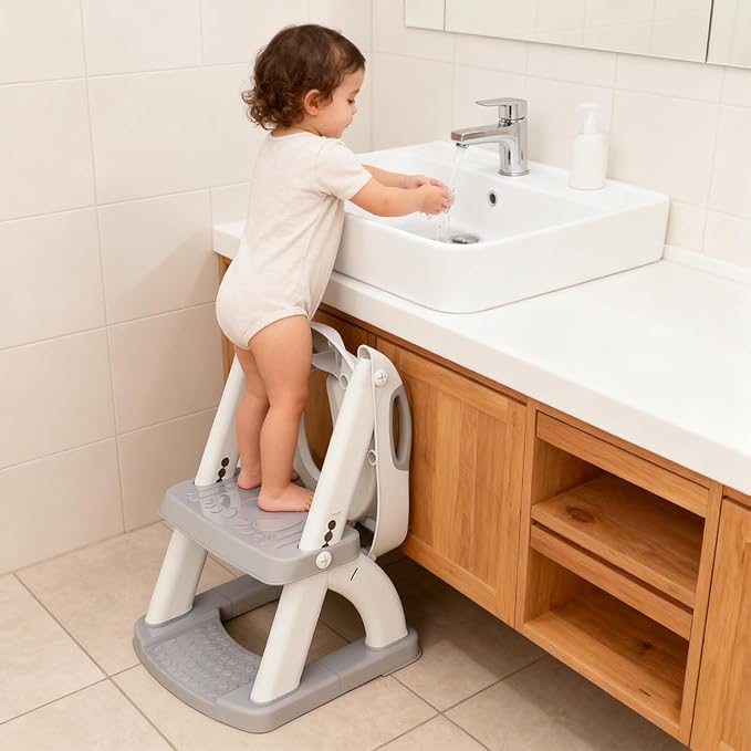 Potty Training Seat, SKYROKU Upgrade Toddler Toilet Seat for Kids Boys Girls, 2 in 1 Potty Training Toilet, Splash Guard Anti-Slip Pad Step Stool,New Sector-Shape Stabilized Base (Grey)