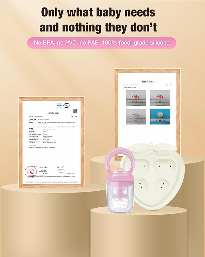 Baby Fruit Feeder & Popsicle Molds Tray Combo, New Born Must Haves and Babies Led Weaning Supplies for Safe Infant Self Feeding, 4+ Month (Pink)