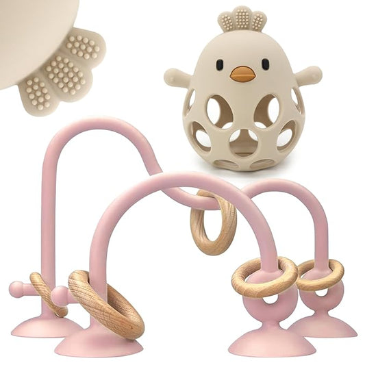 Baby High Chair Suction Toys Teething Chew - Baby Table Toys, Teething Toys Silicone Teethers, Food Grade Silicon for 6 12 18 Months (Rosepink Beige)