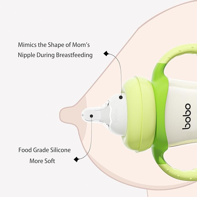 YOHKOH Natural PPSU Baby Bottle with Natural Response Nipple, Newborn Anti-Colic Baby Bottles with Handle, Wide Neck Mushroom Cap Baby Bottle (8.8oz (Pack of 4), Green)