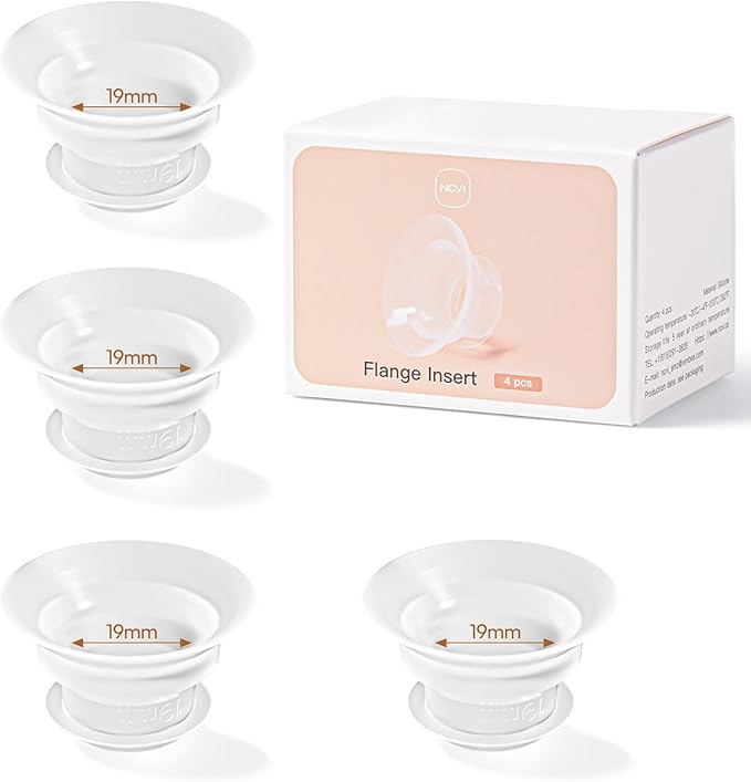 NCVI Silicone Flange Insert for 24mm Flange/Shield, Compatible with NCVI Wearable Breast Pump 8111/8131/8122-3/8787/8786/8138, Breastfeeding Essential for Moms, 4PCS (19mm)