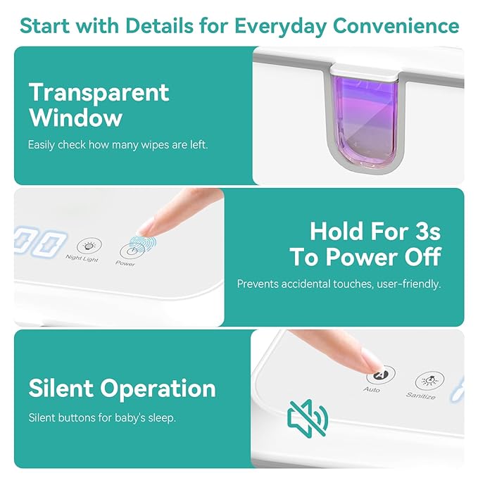 Chefhandy Wipe Warmer, Baby Wipe Warmer with UV Sanitizer, Diaper Wipe Warmer, Wet Wipes Dispenser with 3 Heating Modes, Night Light, Large Capacity, and One-Handed Operation (White)