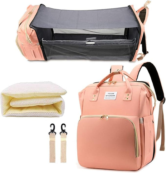 Diaper Bag Backpack with Changing Station, Nappy Baby Bags with Portable Changing Pad, 900D Waterproof Multi-Function Travel Portable Mommy Bag, Pink
