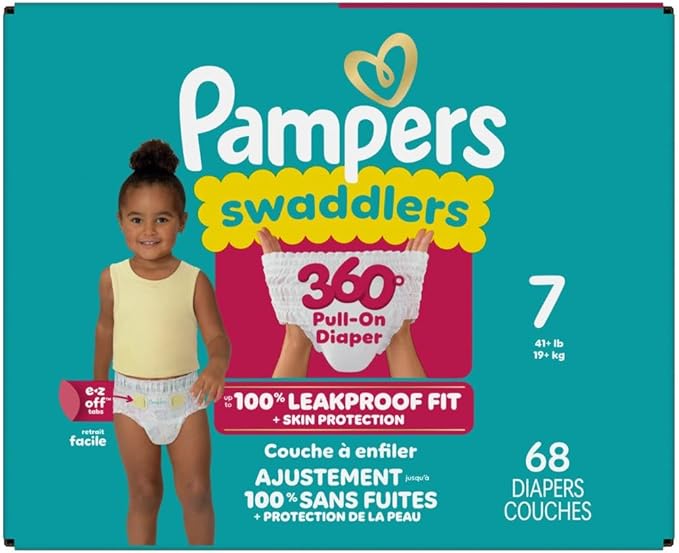Pampers Swaddlers 360 Pull-On Diapers, Size 7, 68 Count for up to 100% Leakproof Skin Protection and Easy Changes