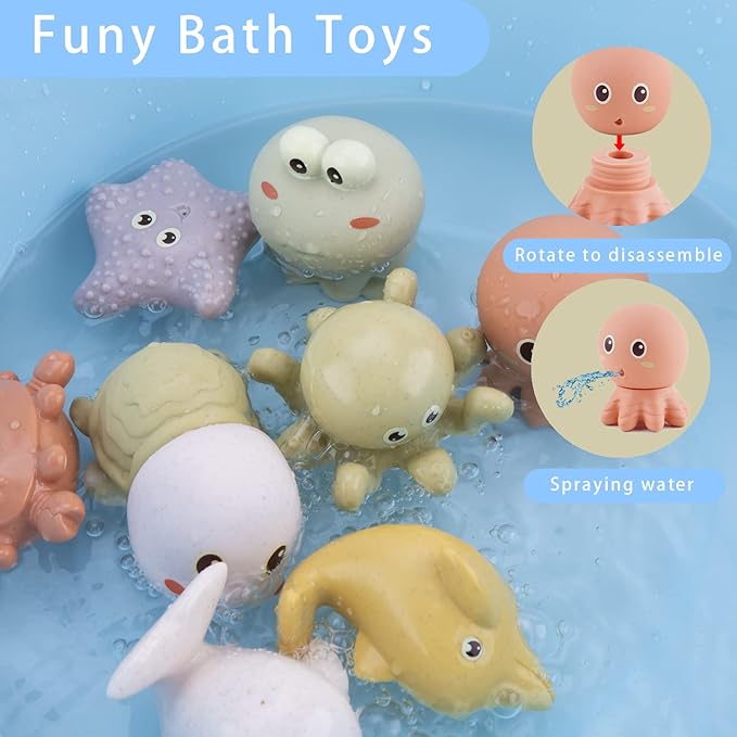 Mold-Free Ocean Animal Bath Toys 10 Pack | Sensory Water Play Toys for Babies 6-18M & Toddlers 1-3Y | Safe Bathtub Pool Float Toys | Baby Shower, Birthday
