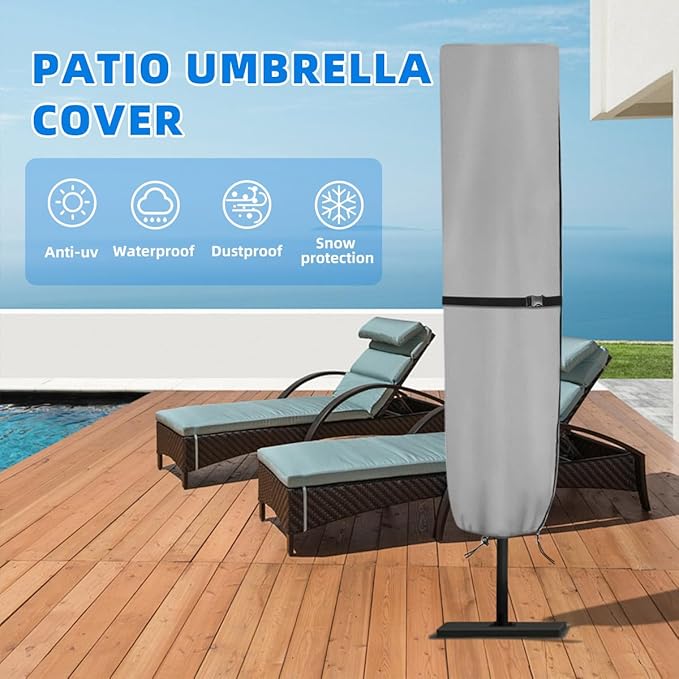 Parasol Cover - 600D Waterproof Outdoor Umbrella for Patio With Sturdy Zipper, Anti-UV Cover Fits for Double-Sided 15 Ft Umbrella