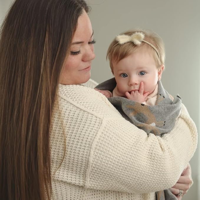 Knit Baby Swaddle Blanket - 100% Cotton Soft Cozy Receiving Swaddling Stroller Blanket Quilt for Shower Gift Registry for Newborns Infants Toddlers Gender Neutral (Deer - Taupe)